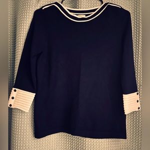 Carol Rose Navy, Naval Theme Long Sleeve Ribbed with Button Accent Size S Petite